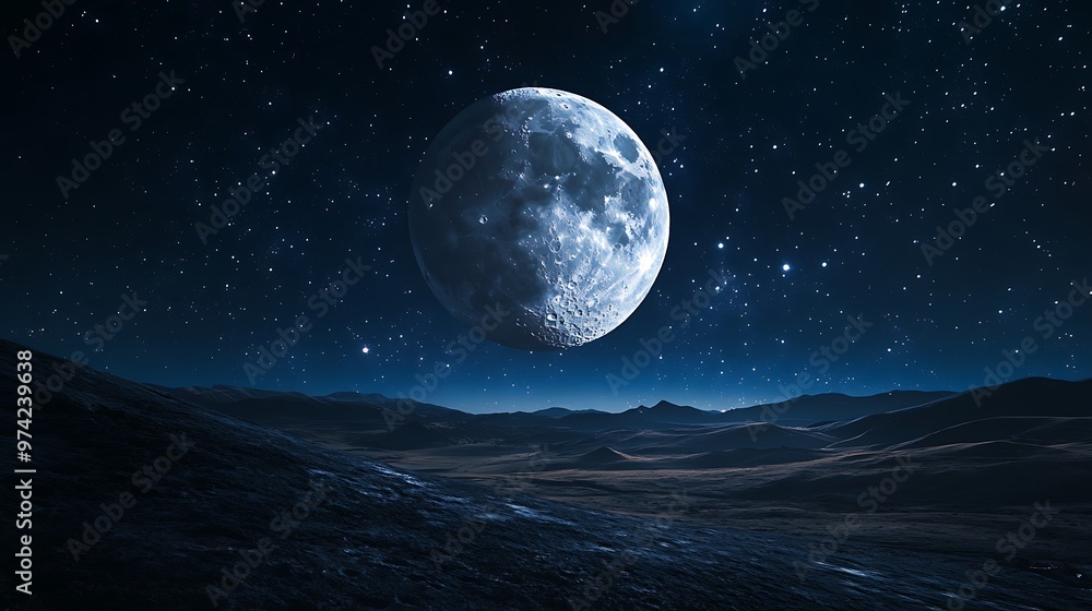 Fototapeta premium Moonrise Over a Cratered Landscape