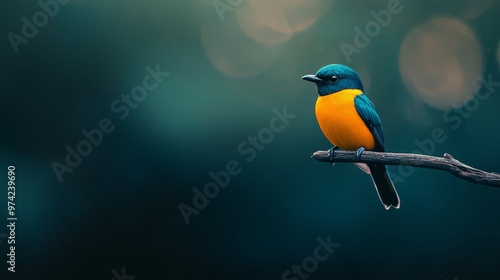  A colorful bird perched on a branch against a backdrop of softly blurred lights