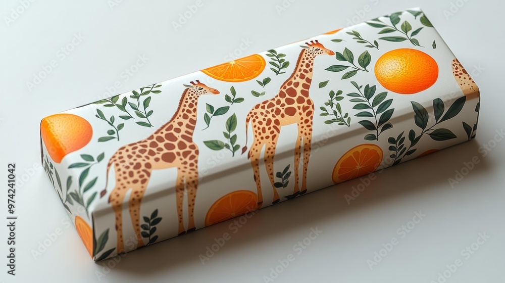 Gift Wrap with Giraffe and Orange Pattern Generative AI Gift Wrap with Giraffe and Orange Pattern Generative AI