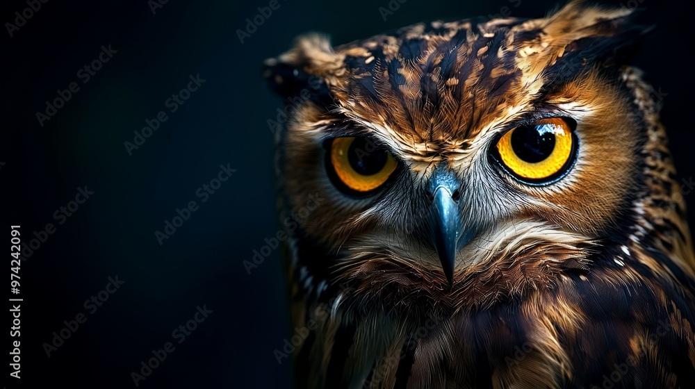 yellow eyes and feathers, black background yellow eyes and feathers, black background