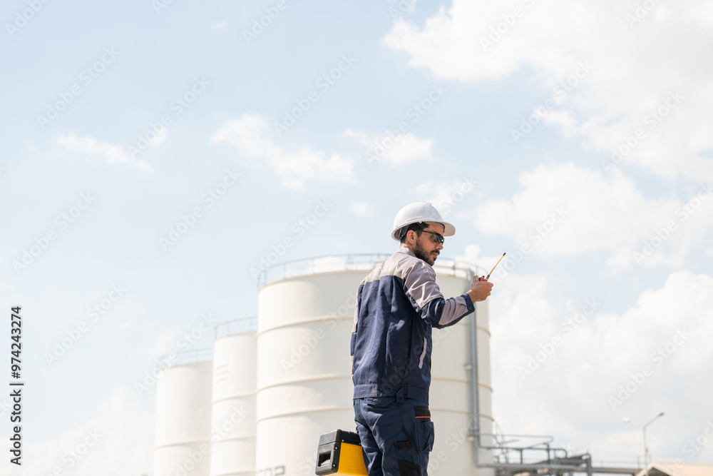 Mechanical engineer working and holding toolbox to checking and inspection gas pipeline system new construction project of industrial. Mechanical engineer working and holding toolbox to checking and inspection gas pipeline system new construction project of industrial.