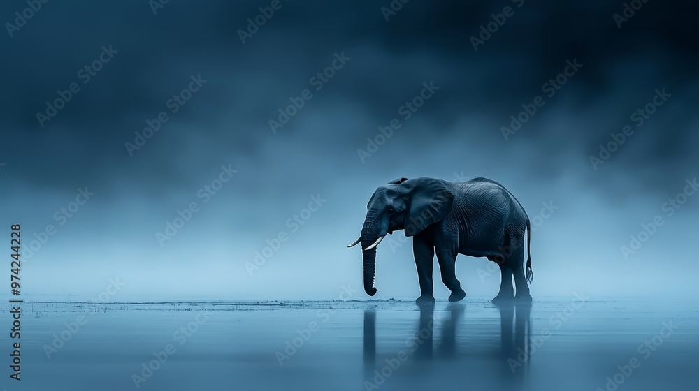 Obraz premium An elephant stands in the midst of a body of water, its trunk submerged in its mouth