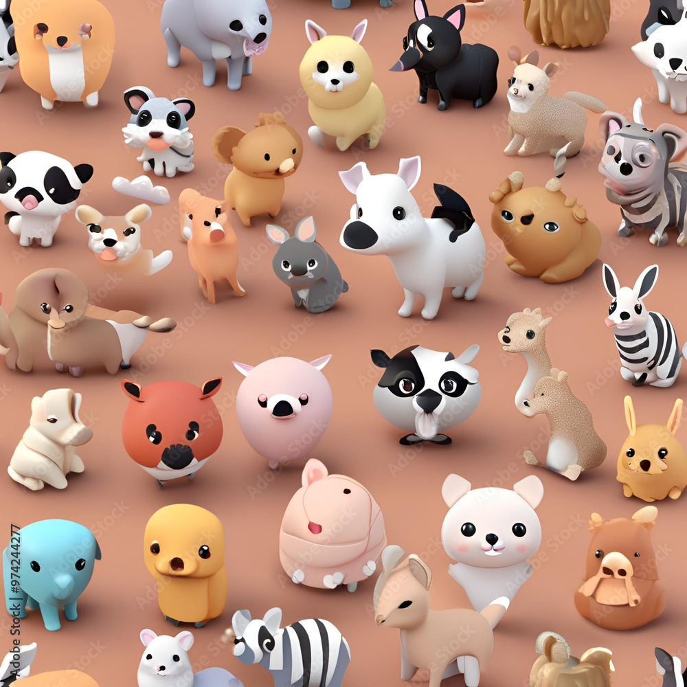 A diverse collection of cute, cartoon animal figurines in various poses. A diverse collection of cute, cartoon animal figurines in various poses.