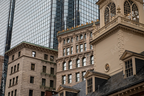 Architectural details of buildings in the downtown of the city of Boston, Massachussets, USA photo