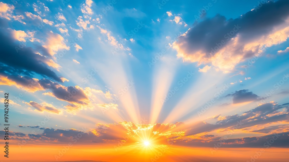 Fototapeta premium Stunning Sunset with Dramatic Clouds and Golden Rays