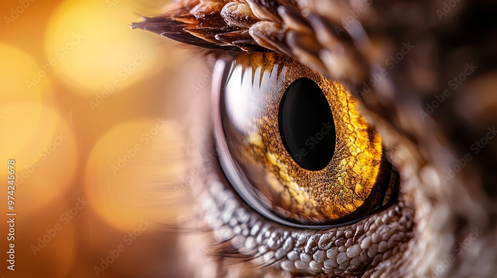 A tight shot of a lizard's eye with a blurred circle of incoming light from its center A tight shot of a lizard's eye with a blurred circle of incoming light from its center