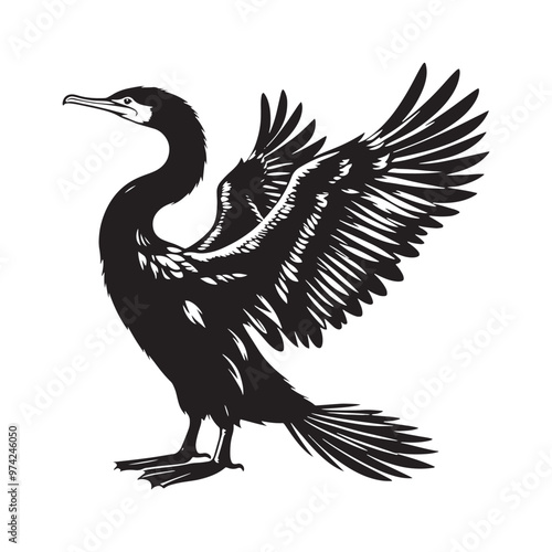 Creative cormorant silhouette for unique media designs - Cormorant illustration - minimallest cormorant vector
 photo