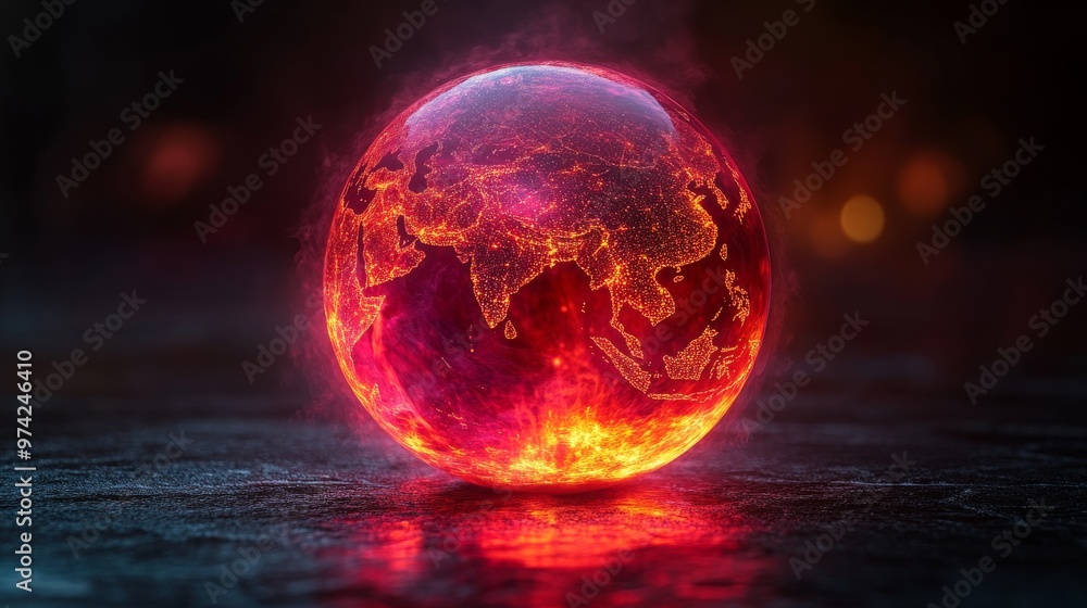 realistic glowing red world map set against a black background realistic glowing red world map set against a black background