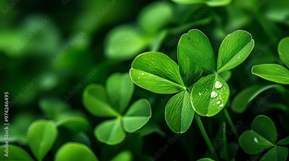 A close-up of a leafy plant with water droplets on its leaves A close-up of a leafy plant with water droplets on its leaves