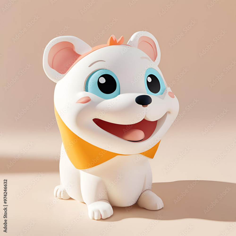 Naklejka premium A cute, cartoon-style white mouse wearing a yellow bowtie.