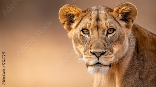  A tight shot of a lion's face, background softly blurred