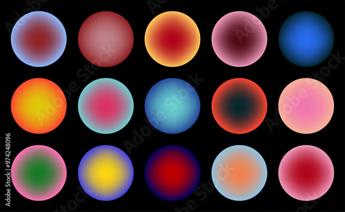 Set Circles with blurred gradients. Vivid futuristic blurry circle banners. Round frames with aura for design social post, logo. Trendy gradient circles. Multicolor Futuristic Abstract Backgrounds