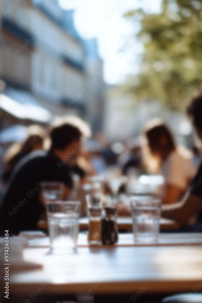 Blurred background of People sitting at tables in outdoor cafe, on bustling street. Relaxed atmosphere, featuring individuals enjoying coffee and casual conversation in lively city environment. Blurred background of People sitting at tables in outdoor cafe, on bustling street. Relaxed atmosphere, featuring individuals enjoying coffee and casual conversation in lively city environment.