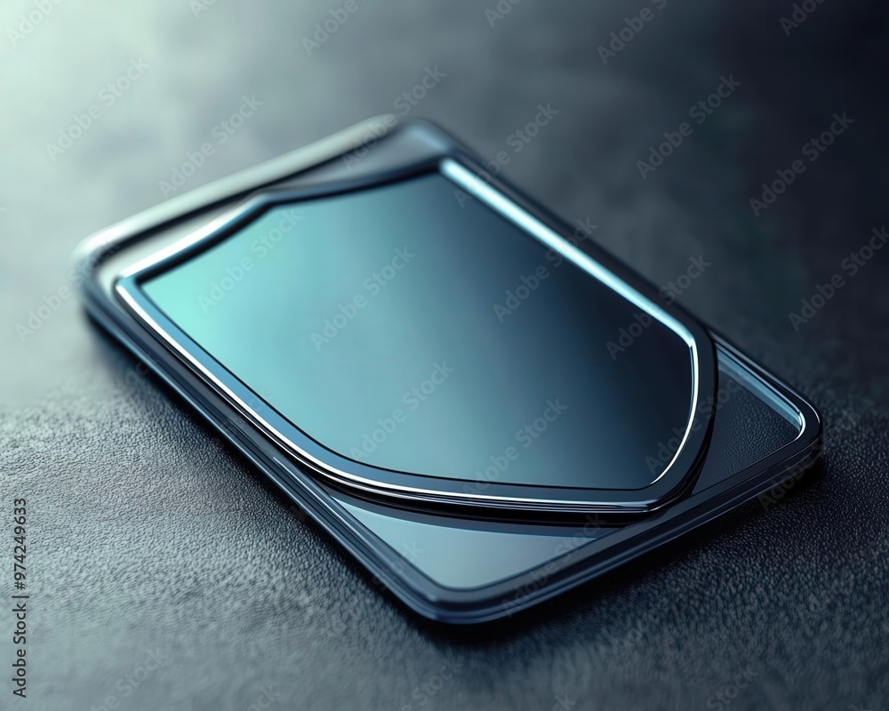 A sleek smartphone design with a shield-like cover, showcasing modern technology and stylish aesthetics on a textured surface. A sleek smartphone design with a shield-like cover, showcasing modern technology and stylish aesthetics on a textured surface.