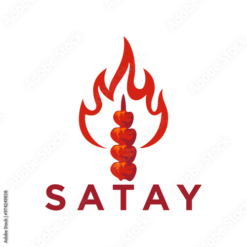 Satay logo icon Indonesian traditional food with fire