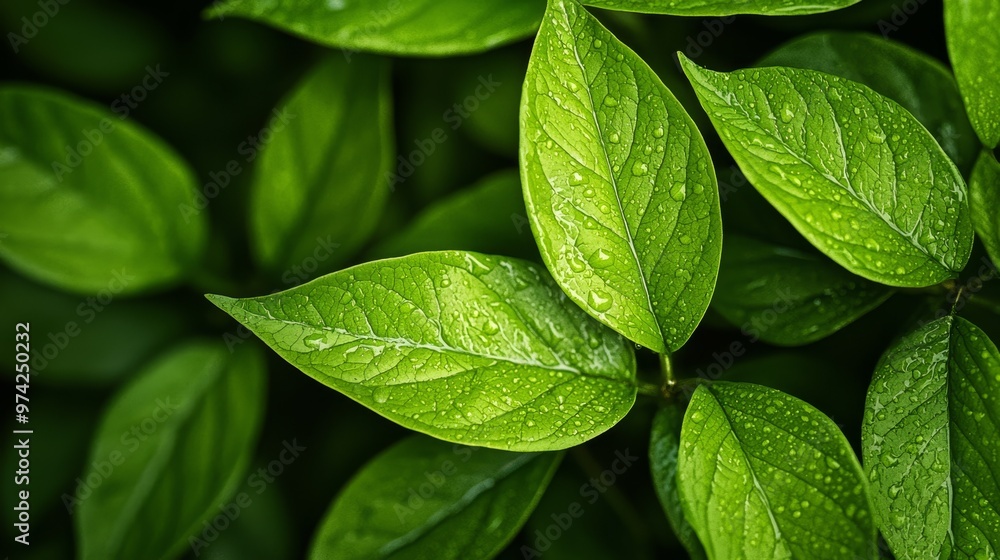A tight shot of a green leaf dotted with water droplets, backdrop in black and white A tight shot of a green leaf dotted with water droplets, backdrop in black and white