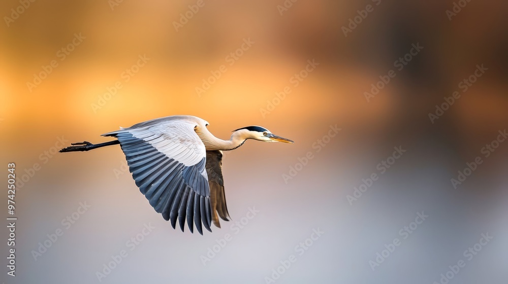 Obraz premium A bird flies through the air with spread wings and its head turned aside