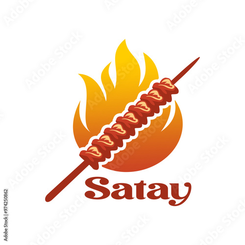 Satay logo icon Indonesian traditional food with fire