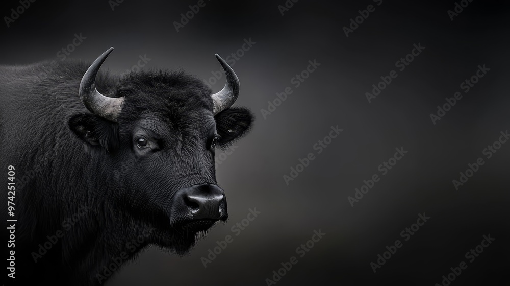 Naklejka premium horns adorn its head against a plain black and white backdrop