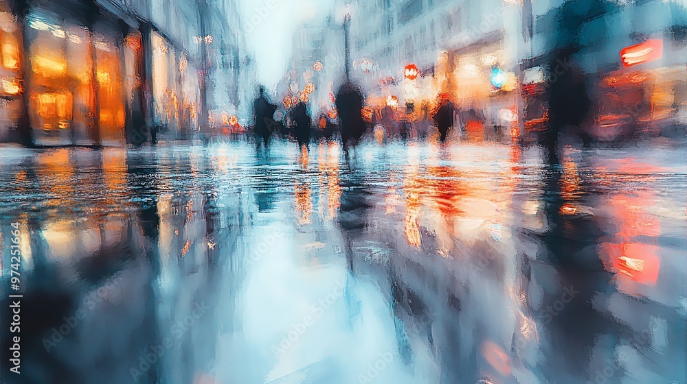 High-angle view of a rain-soaked city avenue High-angle view of a rain-soaked city avenue