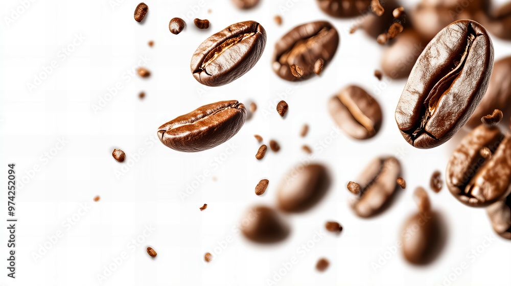 Flying Coffee Beans Close Up Isolated on White Background, High Quality Macro Coffee Photography, Fresh Beans new beautiful stock image illustration AI Flying Coffee Beans Close Up Isolated on White Background, High Quality Macro Coffee Photography, Fresh Beans new beautiful stock image illustration AI