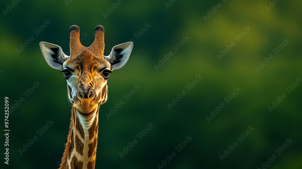 Obraz premium A tight shot of a giraffe's face with trees in the background