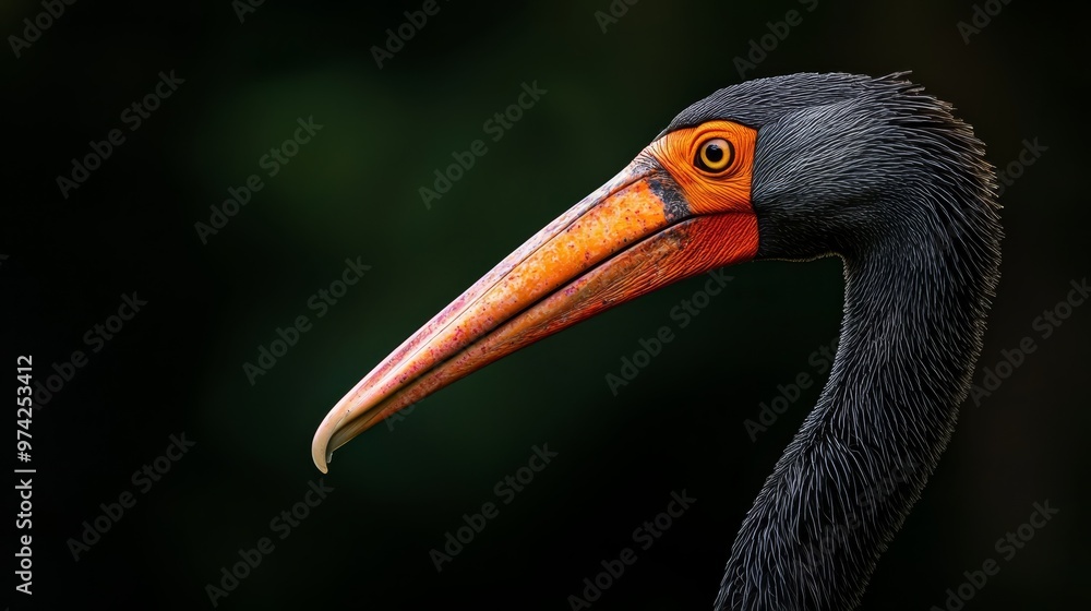 Fototapeta premium A tight shot of a bird with a lengthy neck and a substantial orange-black beaked head