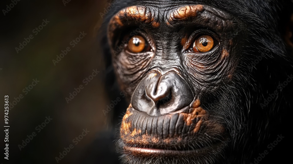 A tight shot of a monkey's focused face with a blurred background A tight shot of a monkey's focused face with a blurred background