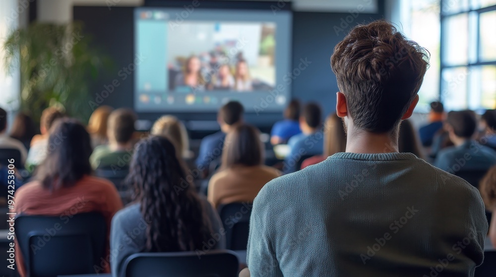 Group Watching Presentation in Conference Room Group Watching Presentation in Conference Room