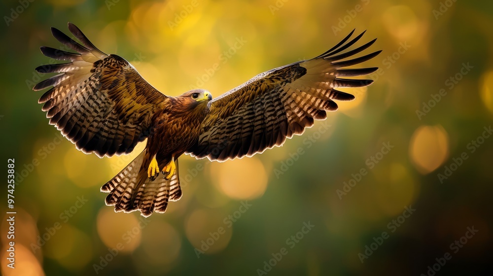 Obraz premium A tight shot of a raptor in flight, wings fully extended