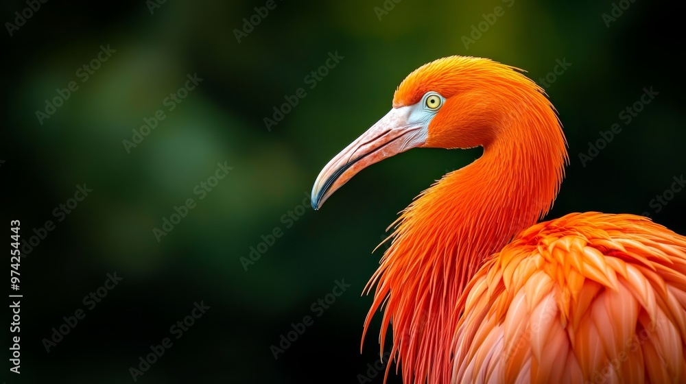Fototapeta premium A tight shot of a vibrant orange bird featuring a lengthy beak and an expansive crest of feathers on its head