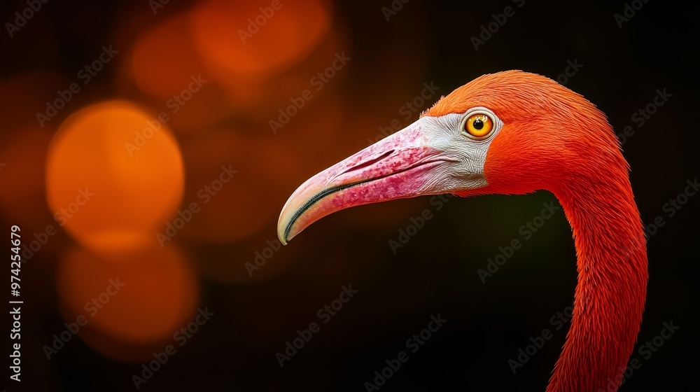 Fototapeta premium A tight shot of a red and white bird against a softly blurred backdrop and indistinct lighting