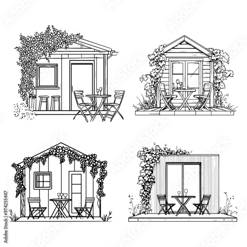 Vászonkép small wooden houses covered with vines