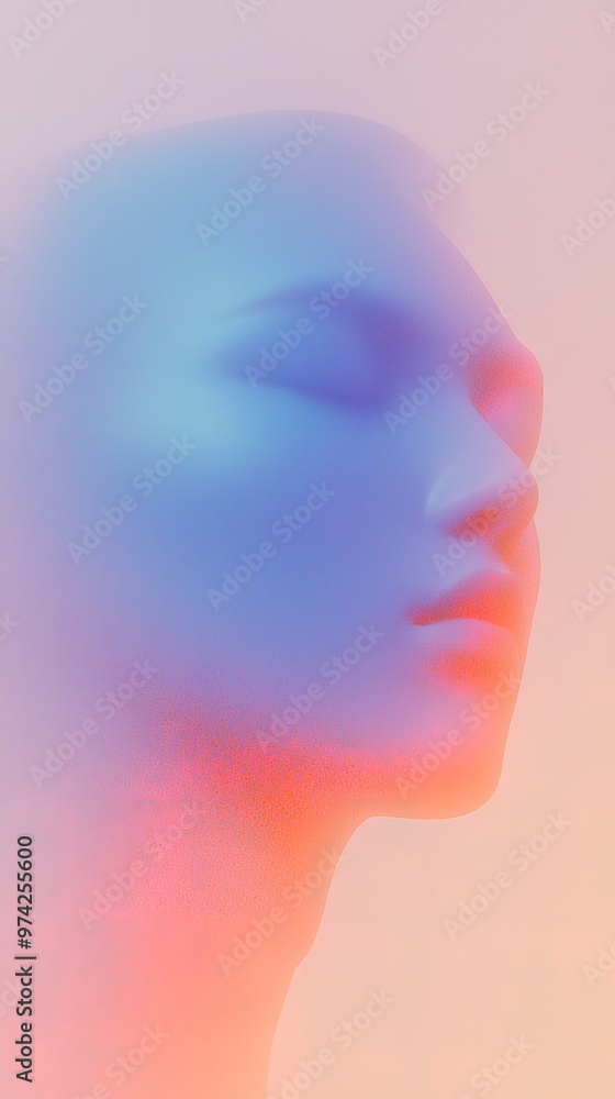 A blurry, humanoid icon with emoji like feelbut modern, front o for text to speech face set against A blurry, humanoid icon with emoji like feelbut modern, front o for text to speech face set against