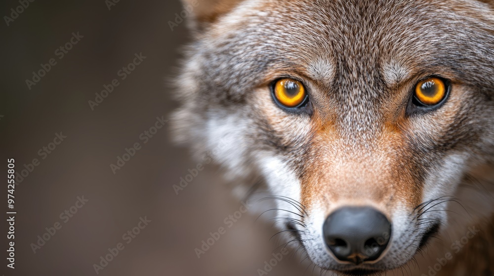 bright yellow eyes and distinct black nose, set against a softly blurred background bright yellow eyes and distinct black nose, set against a softly blurred background