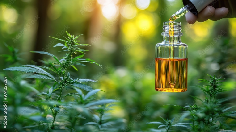 A close-up of a scientist's hands using a precision tool to extract CBD oil from cannabis plants in a sterile laboratory environment. A close-up of a scientist's hands using a precision tool to extract CBD oil from cannabis plants in a sterile laboratory environment.