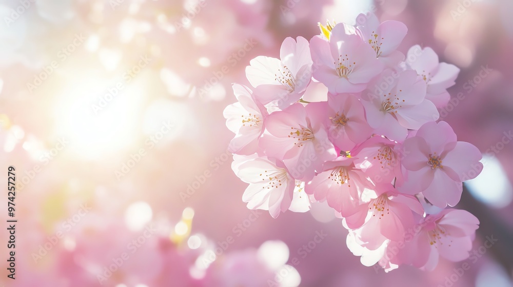 Cherry blossom tree in full bloom, panoramic view, sunlight glinting through branches, photorealistic, vibrant pink and white petals, natural beauty illuminated Cherry blossom tree in full bloom, panoramic view, sunlight glinting through branches, photorealistic, vibrant pink and white petals, natural beauty illuminated