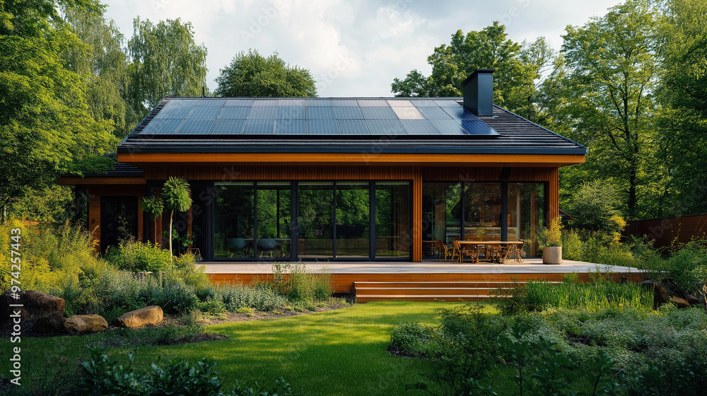 Eco-friendly housing with solar panels on the roof, promoting sustainable energy solutions.
Eco-friendly housing with solar panels on the roof, promoting sustainable energy solutions.