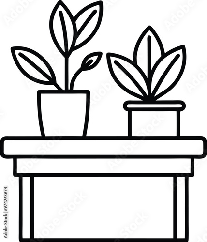 Desk plant silhouette Vector Icon, Illustration on black and white.