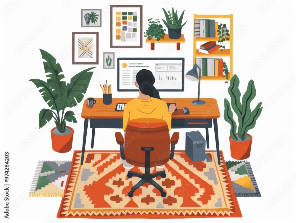 Fototapeta premium Seamless Virtual Meeting: Employee Engaged in Dynamic Home Workspace