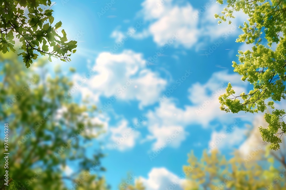 Beautiful blue sky with clouds and green leaves on a bright sunny day Beautiful blue sky with clouds and green leaves on a bright sunny day