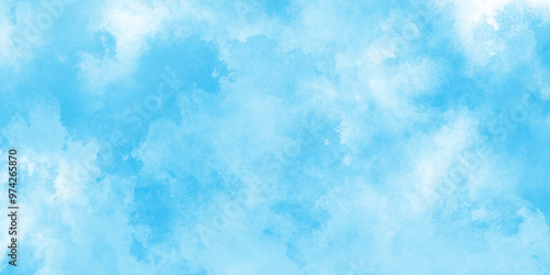 Clouds and mist background on blue, Creative vintage light sky blue background with various clouds and fogg, Watercolor stain with hand paint pattern on blue canvas.