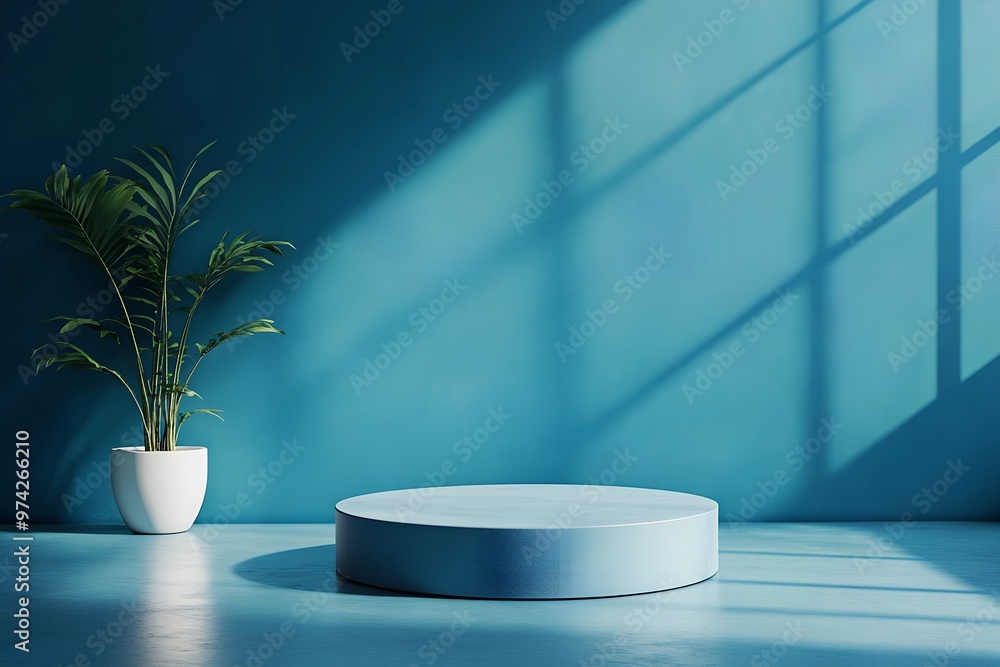3D rendering blue wall with minimal podium scene Background 3D rendering blue wall with minimal podium scene Background