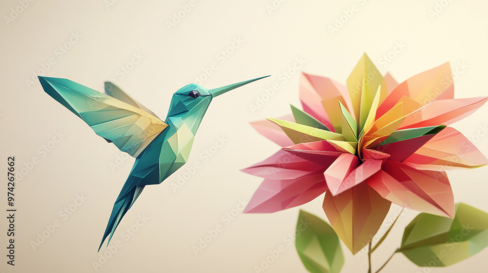 Origami Hummingbird & Flower. Origami Hummingbird & Flower.