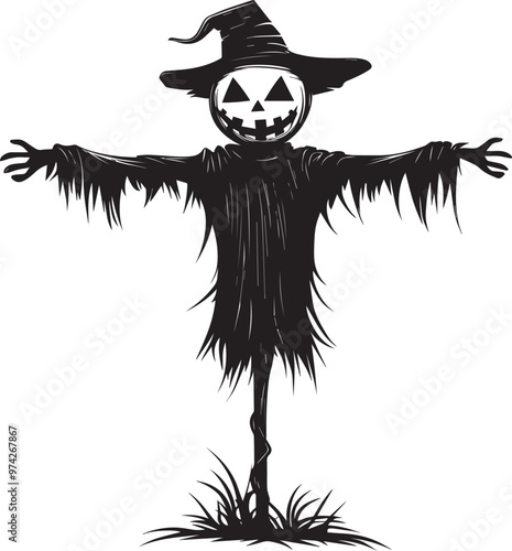 Cartoon Halloween Scarecrow vector clean simple black