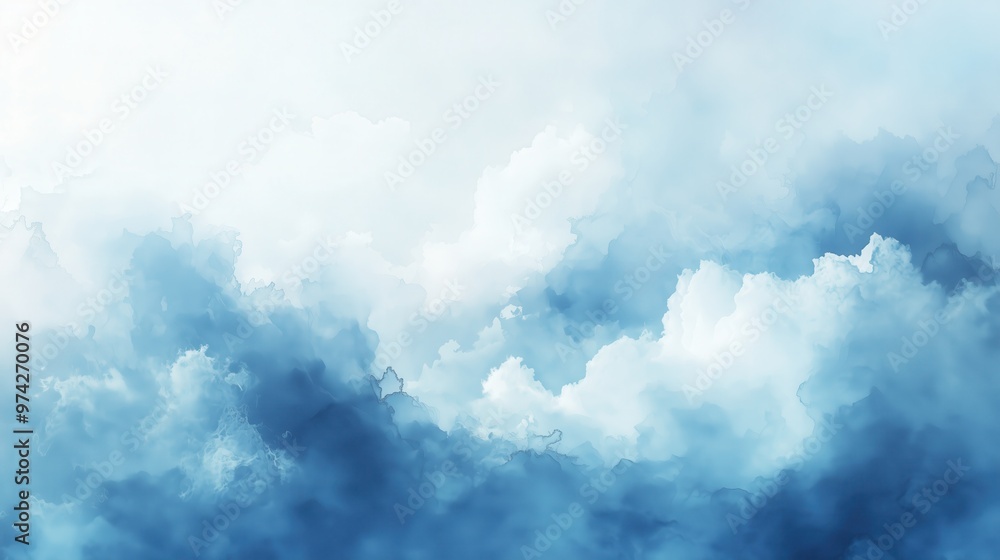 Abstract blue watercolor background with a blurred white sky, soft mist Abstract blue watercolor background with a blurred white sky, soft mist