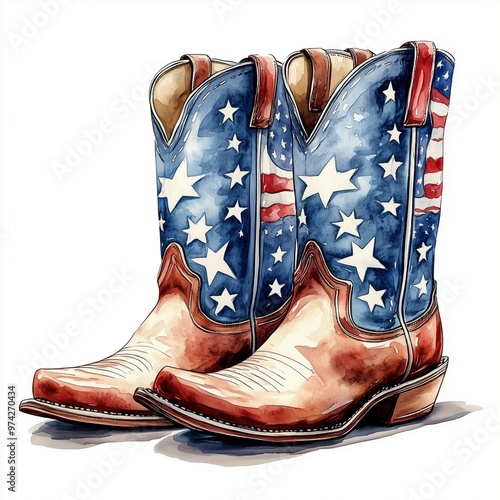 Stylish cowboy boots featuring a patriotic blue design with stars and stripes