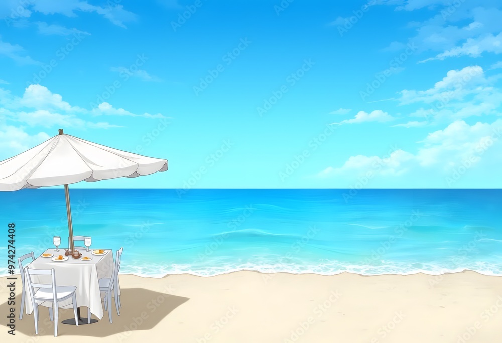 Beach Table Setting Under Umbrella