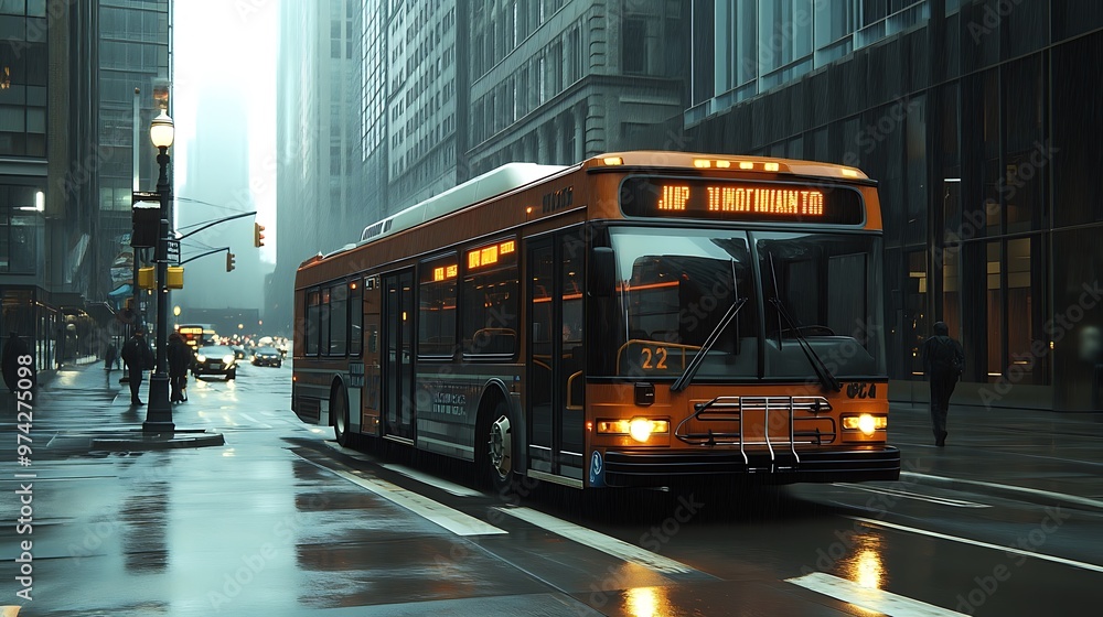 Fototapeta premium Bus Driving on a City Street
