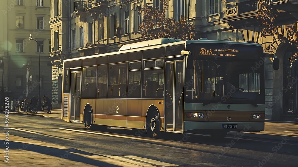 Obraz premium Bus Driving on a City Street